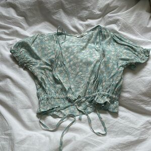 Cotton candy la cropped tie front top